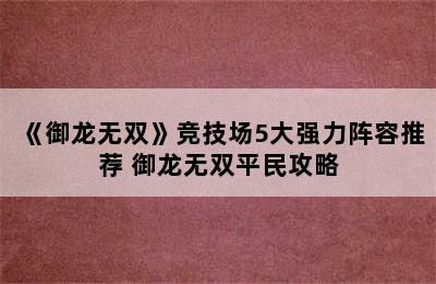 《御龙无双》竞技场5大强力阵容推荐 御龙无双平民攻略